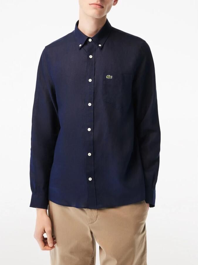 Lacoste Blauw Linnen Nacht Overhemd Regular Fit Blue Heren - Foto 4
