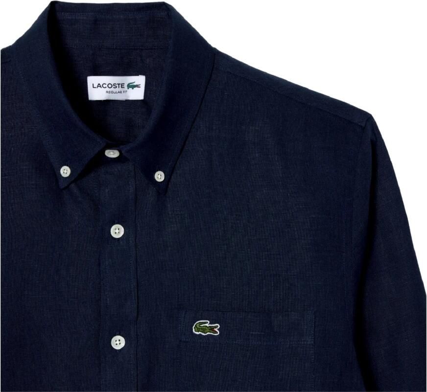 Lacoste Blauw Linnen Nacht Overhemd Regular Fit Blue Heren