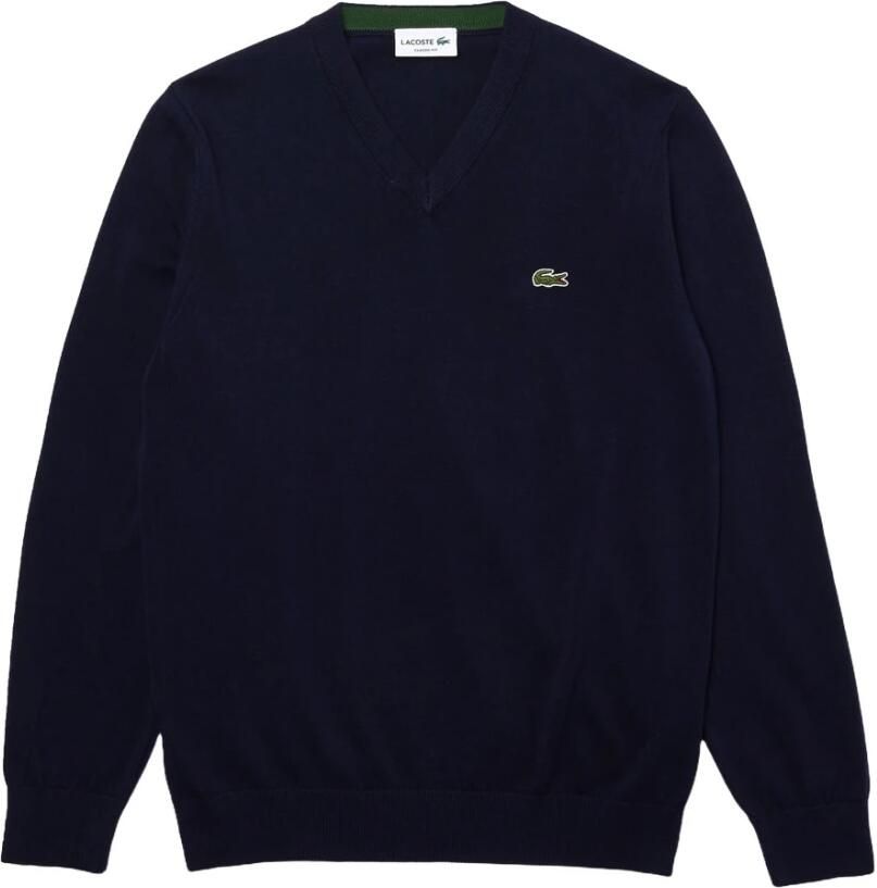 Lacoste Eco-vriendelijke katoenen V-hals trui met geribbelde afwerking Blue Heren