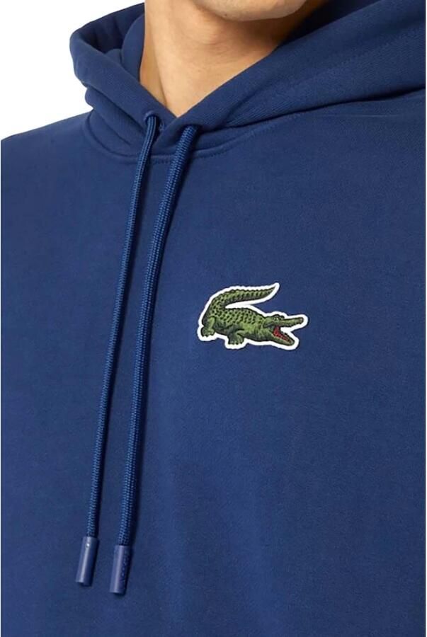 Lacoste Blauwe Trui met Capuchon en Geborduurde Krokodil Blauw Heren