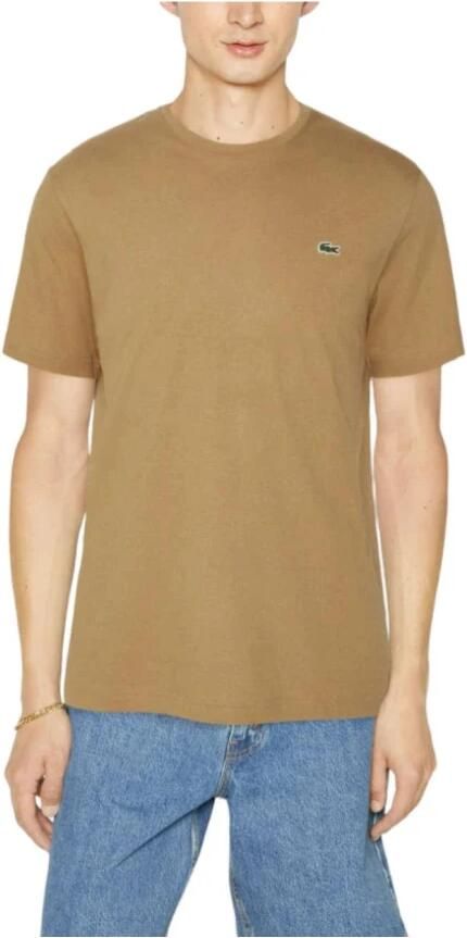 Lacoste Bruine korte mouw ronde hals shirt Brown Heren