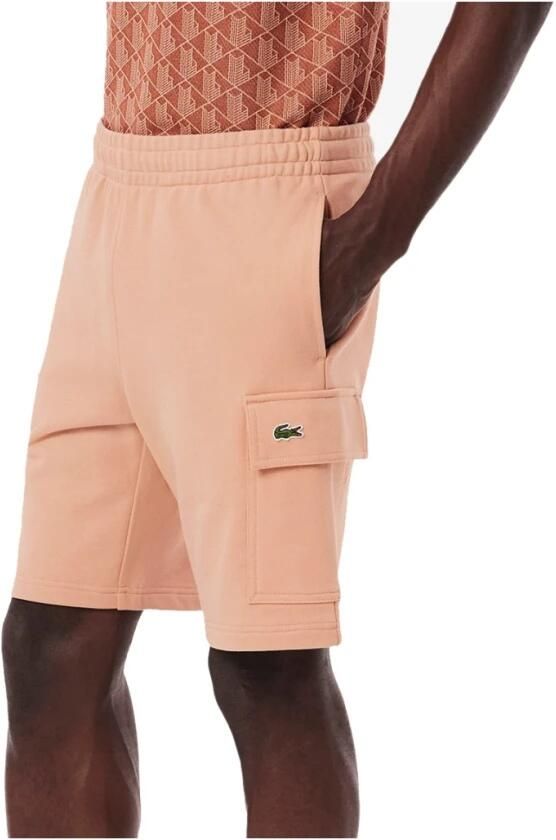 Lacoste Casual katoenen shorts met krokodillenlogo Beige Heren