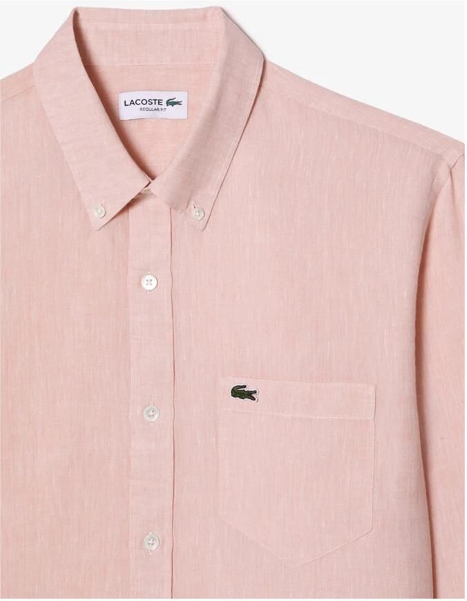 Lacoste Casual Linnen Overhemd met Groene Krokodil Borduursel Pink Heren - Foto 4