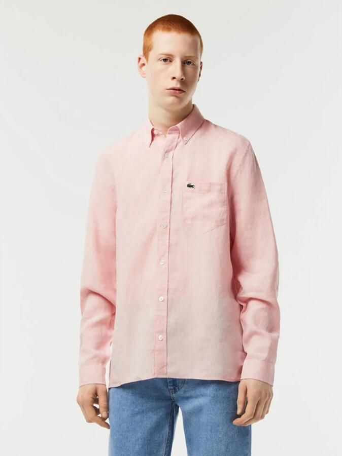Lacoste Casual Linnen Overhemd met Groene Krokodil Borduursel Pink Heren - Foto 2