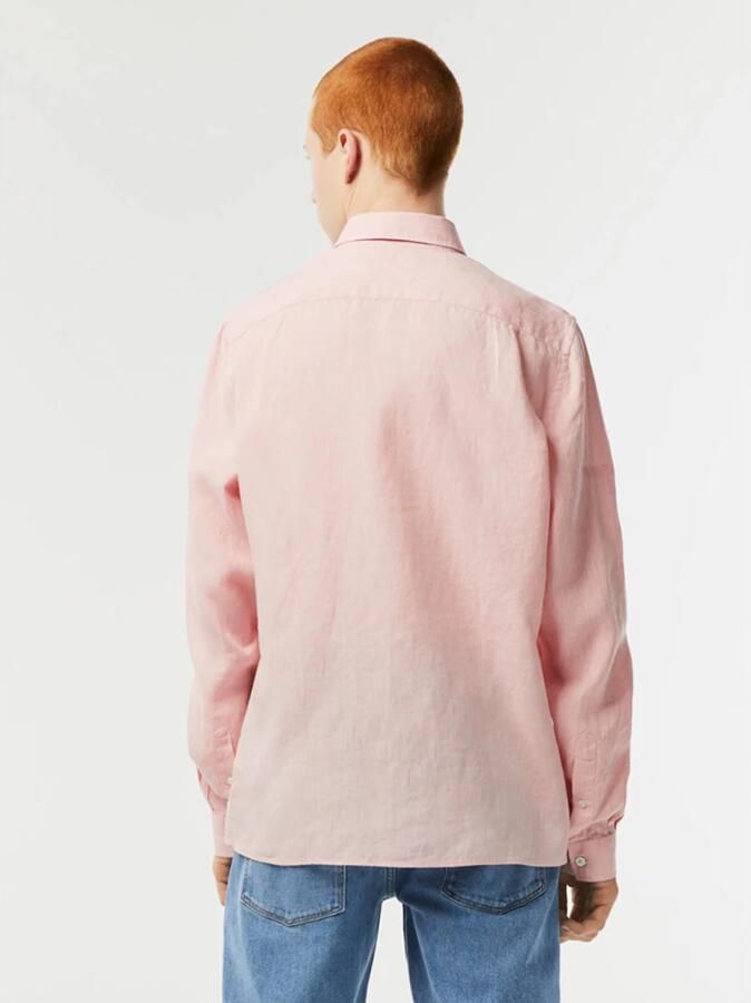 Lacoste Casual Linnen Overhemd met Groene Krokodil Borduursel Pink Heren - Foto 3
