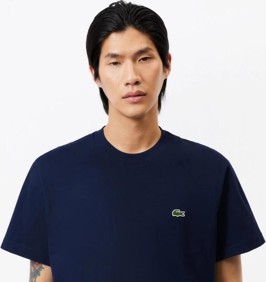 Lacoste Zachte Jersey T-shirt met Geribbelde Kraag Blue