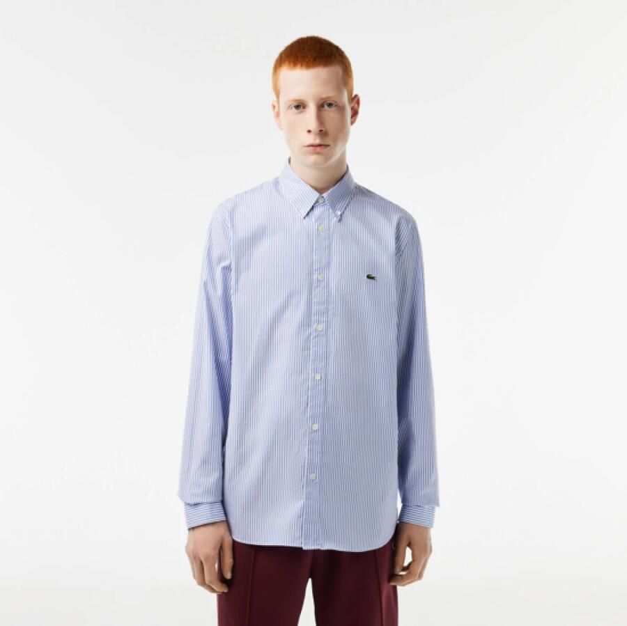 Lacoste Gestreept overhemd met geborduurde krokodil Blue Heren - Foto 4