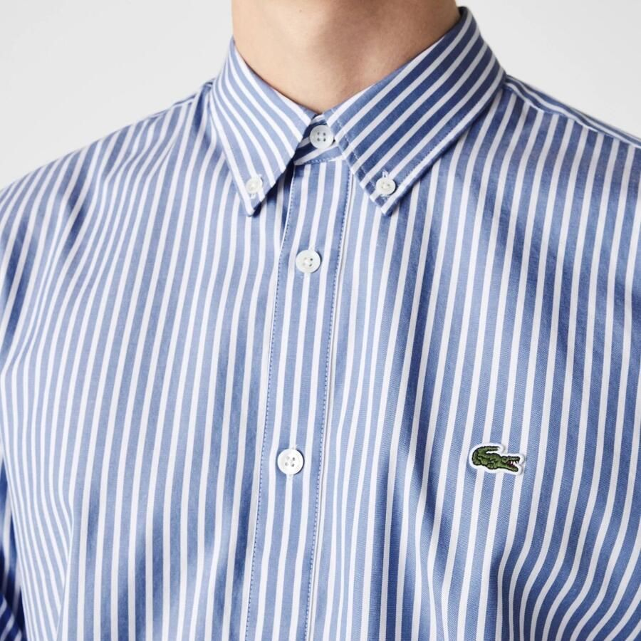 Lacoste Gestreept overhemd met geborduurde krokodil Blue Heren - Foto 3