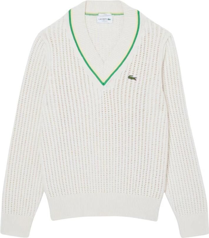 Lacoste Gestreepte V-hals Tennis Trui White Heren - Foto 4