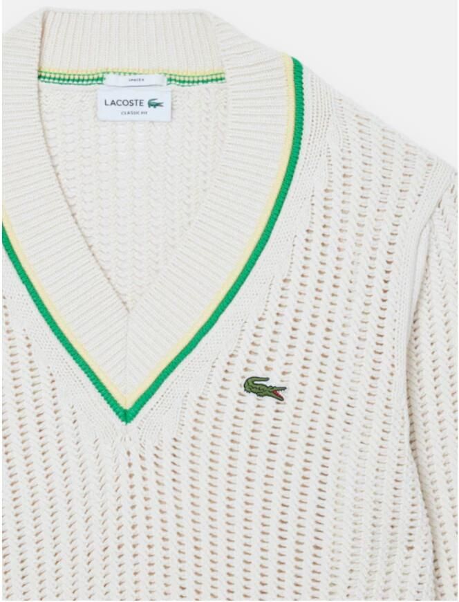 Lacoste Gestreepte V-hals Tennis Trui White Heren - Foto 3