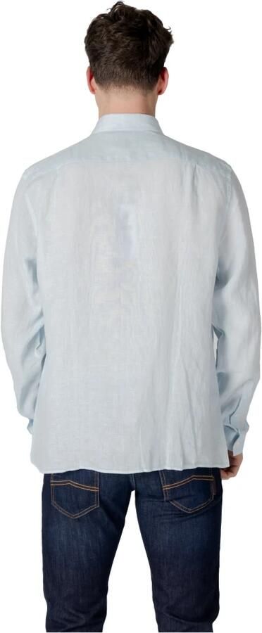 Lacoste Licht linnen overhemd met logo patch detail Blue Heren - Foto 10