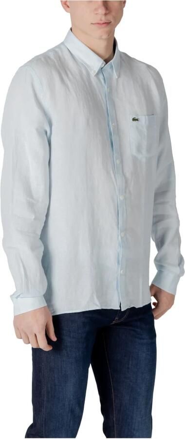 Lacoste Licht linnen overhemd met logo patch detail Blue Heren - Foto 7