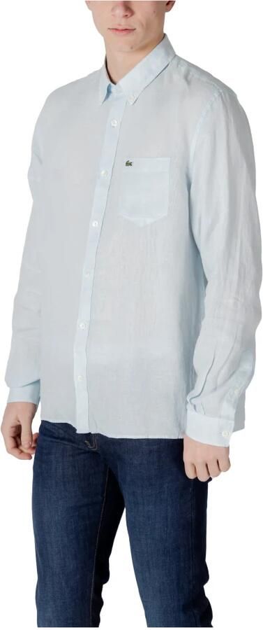 Lacoste Licht linnen overhemd met logo patch detail Blue Heren - Foto 9