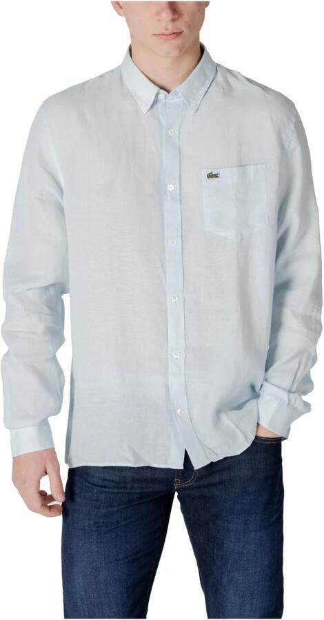 Lacoste Licht linnen overhemd met logo patch detail Blue Heren - Foto 4