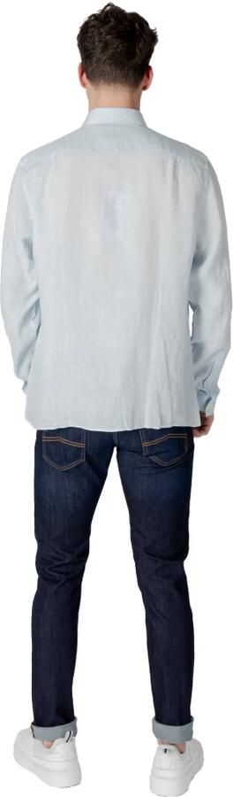 Lacoste Licht linnen overhemd met logo patch detail Blue Heren - Foto 12