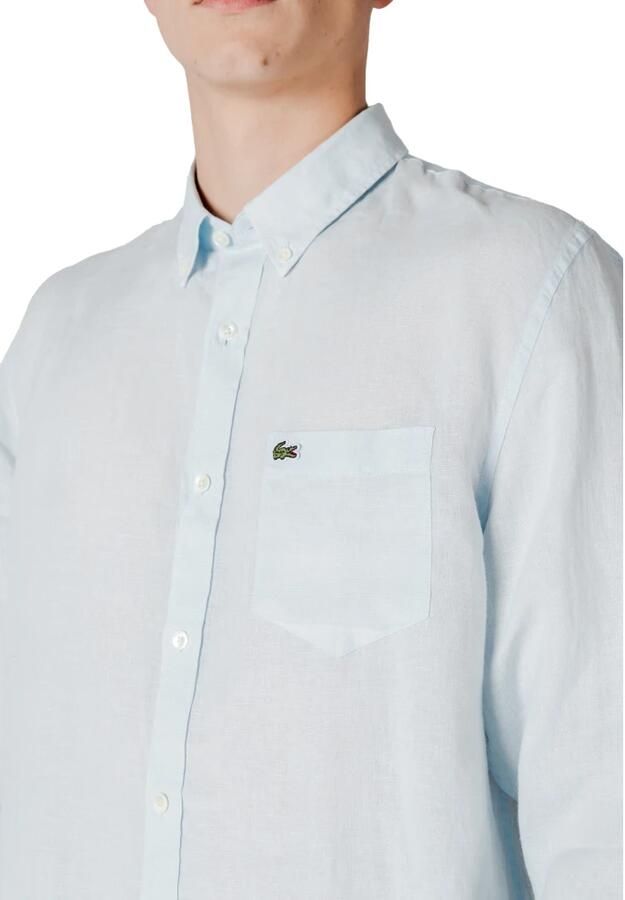 Lacoste Licht linnen overhemd met logo patch detail Blue Heren