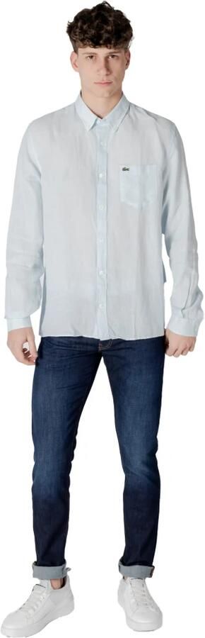 Lacoste Licht linnen overhemd met logo patch detail Blue Heren - Foto 11