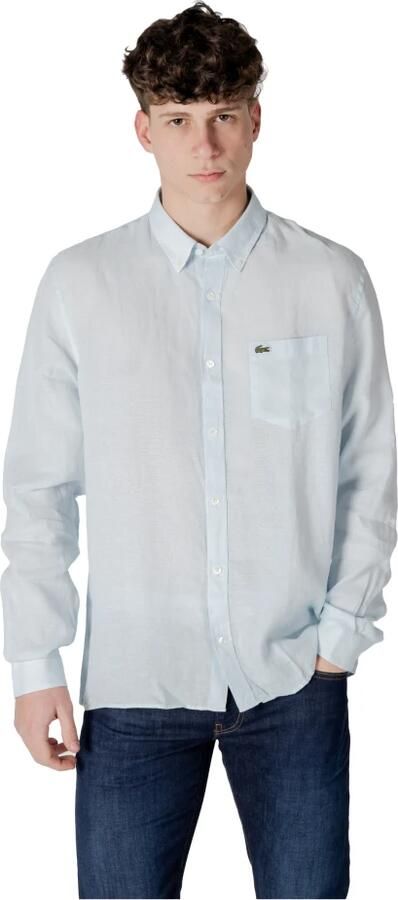 Lacoste Licht linnen overhemd met logo patch detail Blue Heren - Foto 6