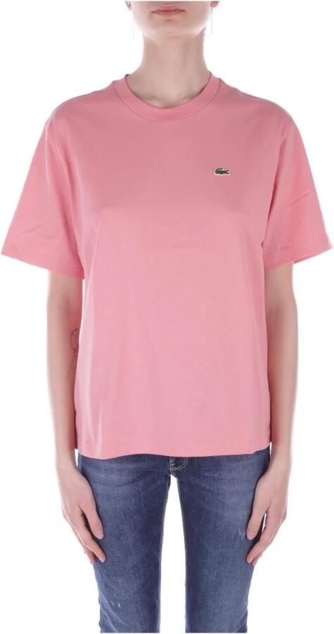 Lacoste Roze T-shirt met Geribbelde Kraag Pink Dames - Foto 6