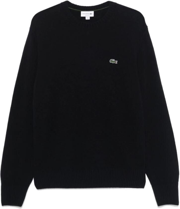 Lacoste Chunky Gebreide Ronde Hals Trui met Kabel Motief Blue Heren