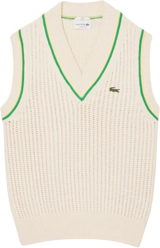 Lacoste Mouwloze Gehaakte Gebreide Trui Beige Heren