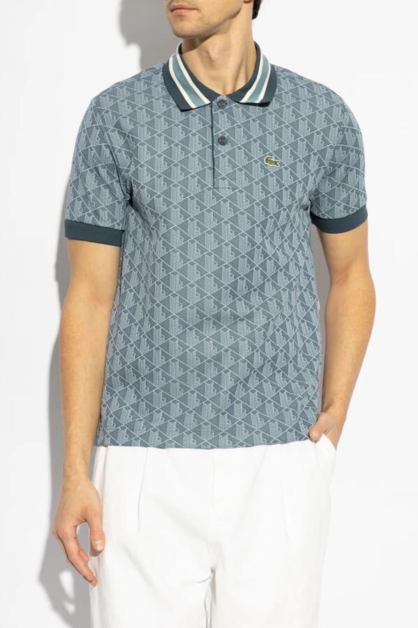 Lacoste Polo Shirt Korte Mouw Classic Fit Monogram Jacquard Polo Shirt Blue - Foto 3