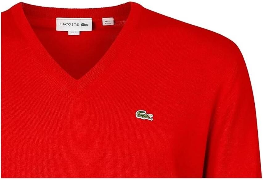 Lacoste Rode V-hals Pullover Sweater Red Heren