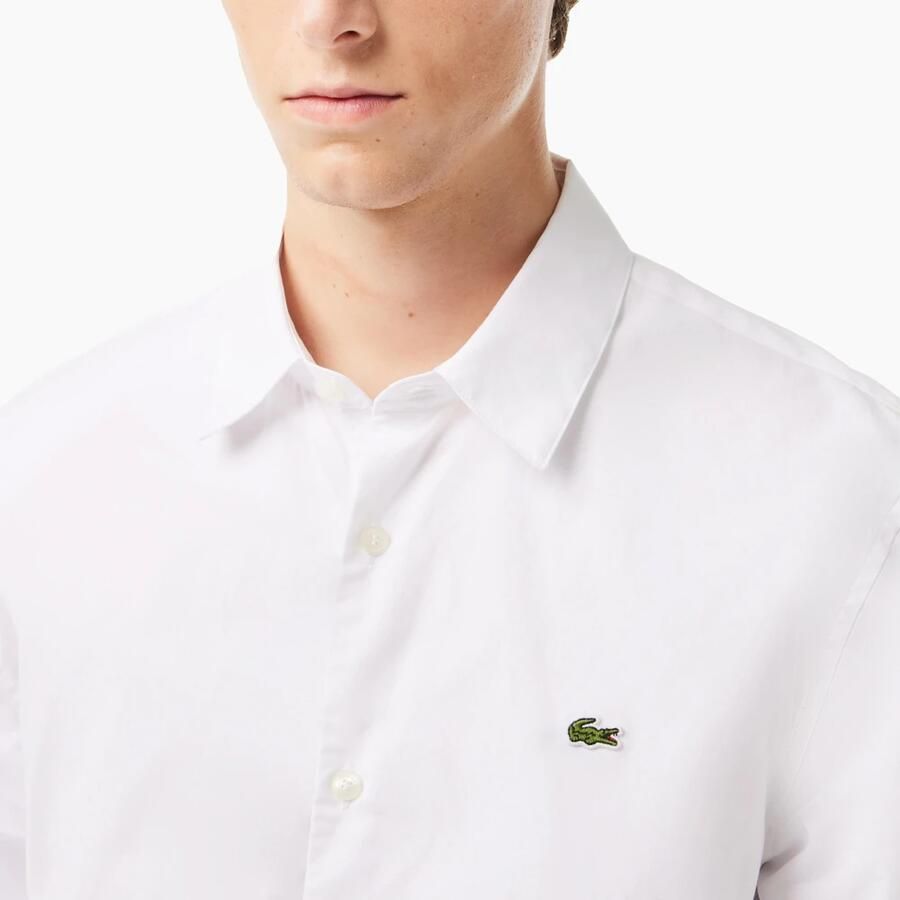 Lacoste Witte Formele Overhemd met Groene Krokodil Borduursel White Heren