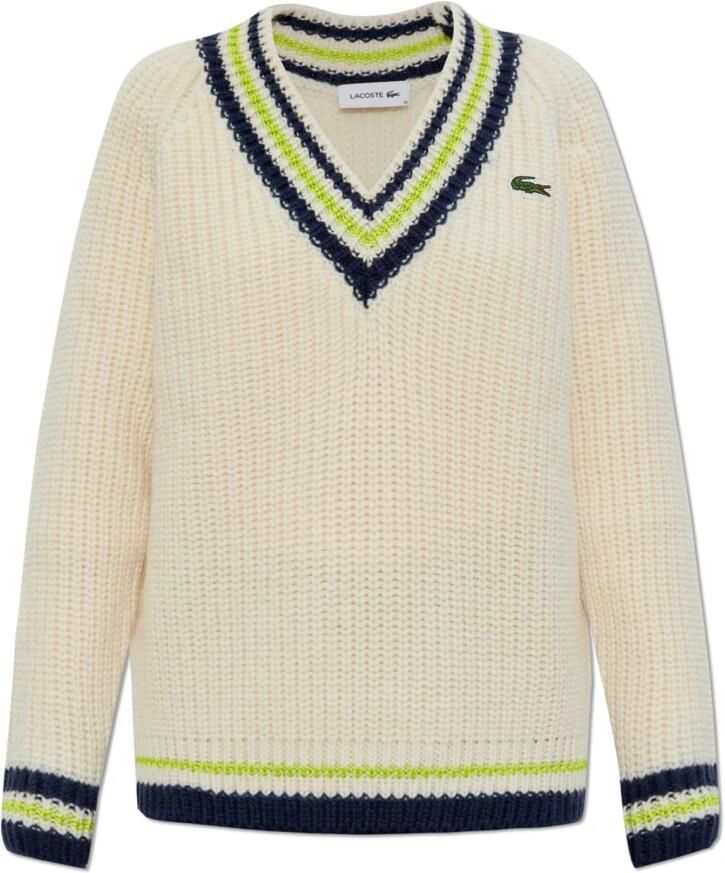 Lacoste Vintage V-hals Sweater Roomwit Beige Dames - Foto 5