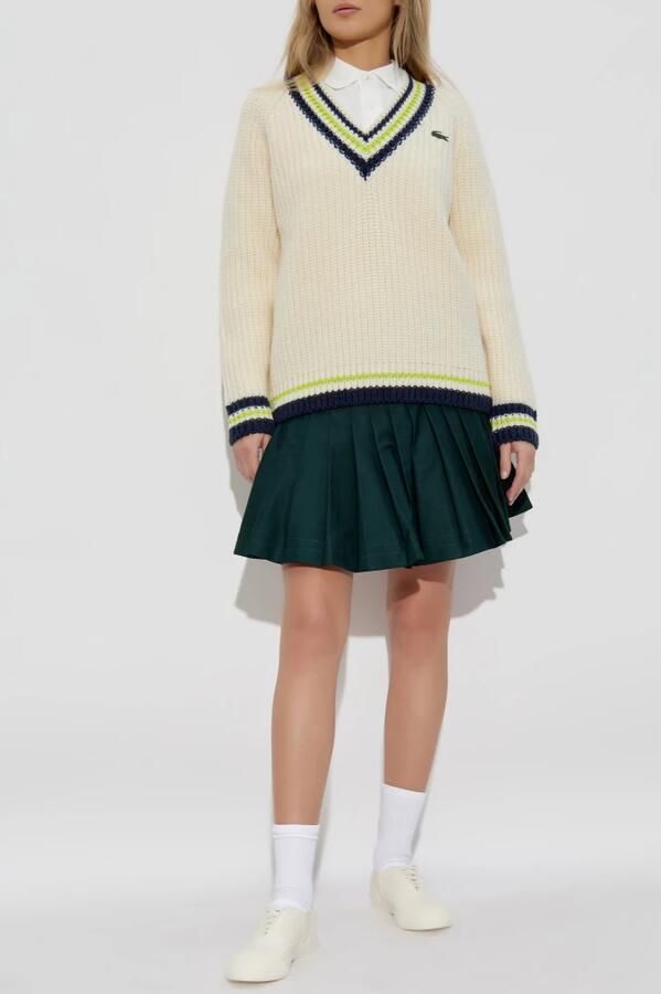 Lacoste Vintage V-hals Sweater Roomwit Beige Dames - Foto 2