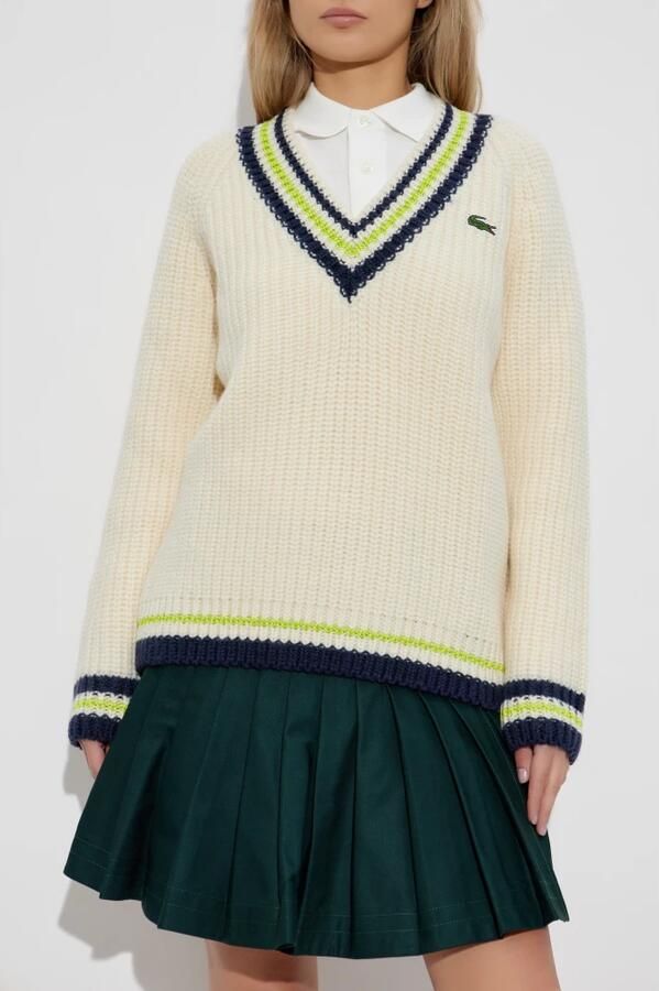 Lacoste Vintage V-hals Sweater Roomwit Beige Dames - Foto 3