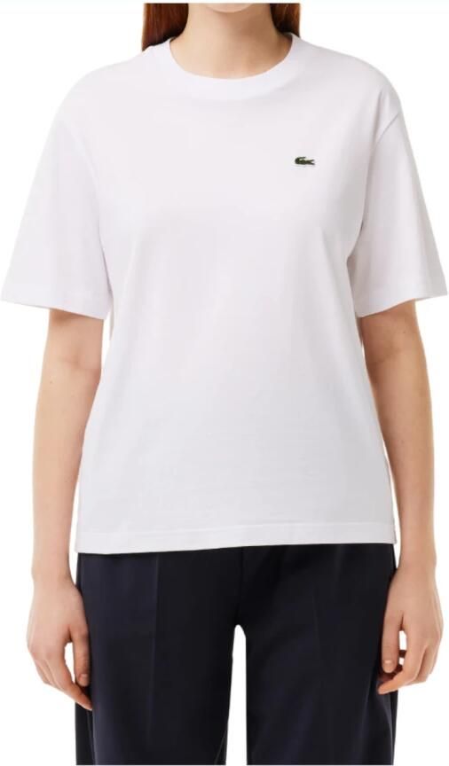 Lacoste Zachte Jersey T-shirt met Geribbelde Kraag White