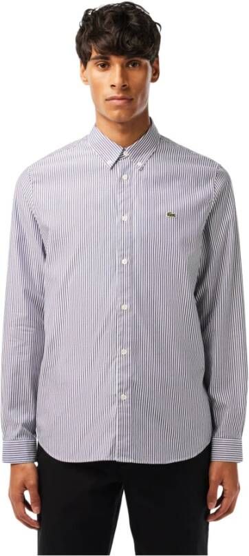 Lacoste Blauw Gestreept Overhemd met Moeder van Parel Knopen Blue Heren
