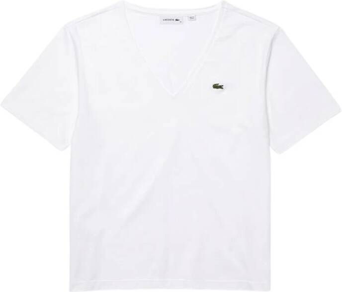 Lacoste Witte T-shirt met krokodillenlogo White Dames