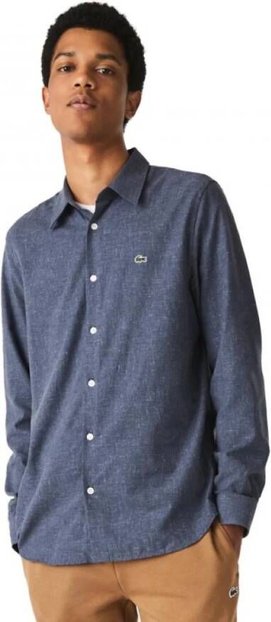 Lacoste Heren Slim Fit Casual Overhemd Ch2573 Blauw Heren