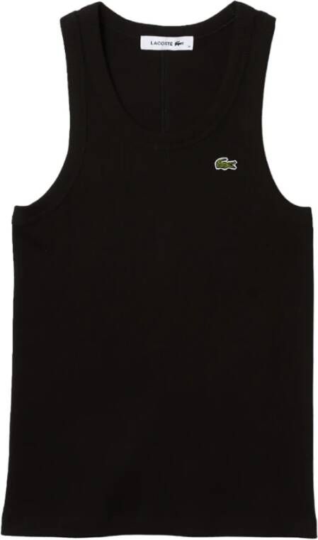 Lacoste Geribbelde top met logopatch Black Dames