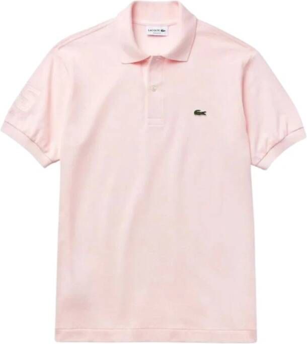 Lacoste Lichtroze Polo Shirt met Groene Krokodil Borduursel Pink Heren