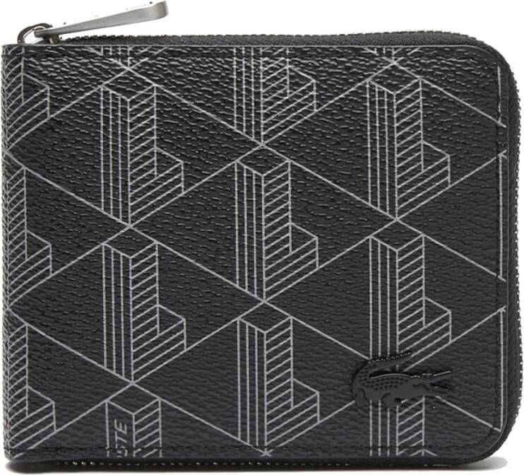 Lacoste Stijlvolle ritssluiting portemonnee met monogram print Black Heren