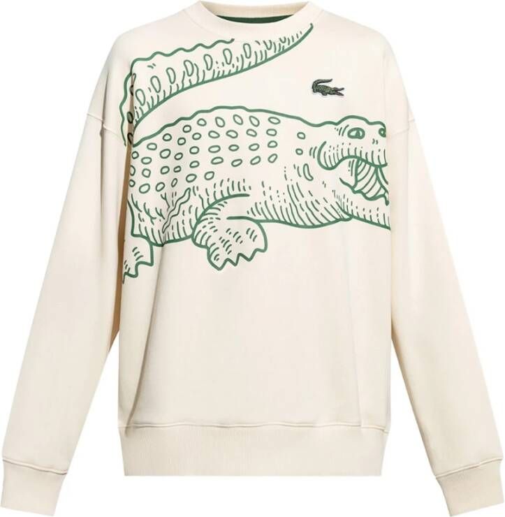 Lacoste Groene Croco Bedrukte Crewneck Sweatshirt Beige Heren
