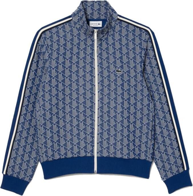 Lacoste Heren Monogram Jacquard Rits Sweater Blauw Heren