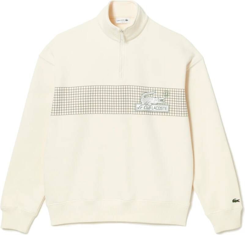 Lacoste Vintage Tennis Print Zip Sweatshirt White Heren