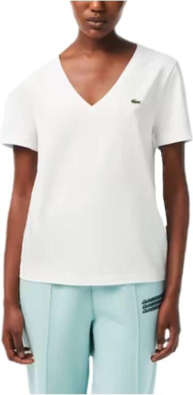 Lacoste Witte T-shirt met krokodillenlogo Wit Dames