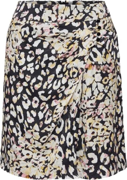 Lala Berlin Leo-Print Knielange Rok met Diagonale Ruches Beige Dames
