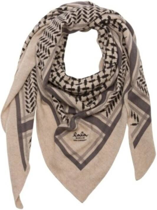 Lala Berlin Kasjmier Driehoek Sjaal met Kufiya Print Beige Dames