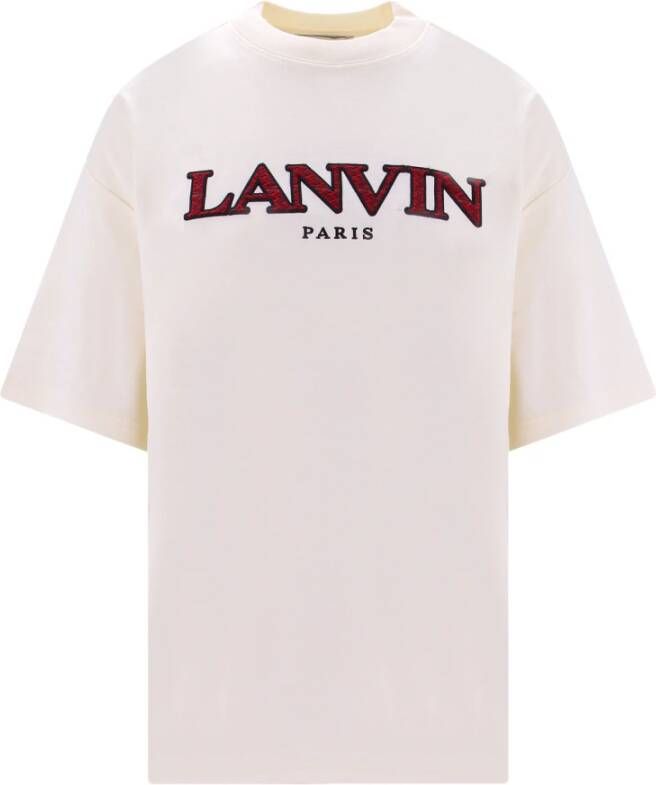 Lanvin Beige Katoenen T-Shirt met Curb Logo Borduursel Beige Dames