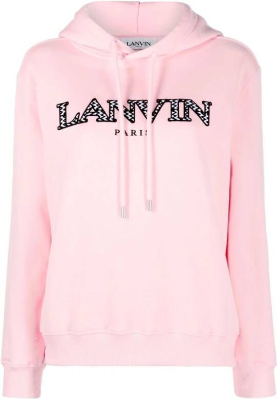 Lanvin Geborduurd Logo Katoenen Hoodie Roze Dames