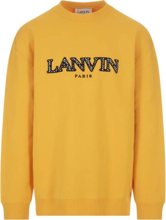 Lanvin Gele Fleece Katoenen Trui met Multikleurig Logo Yellow Heren