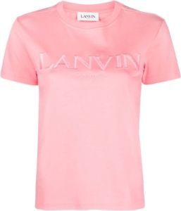 Lanvin Grijze Logo-Geborduurde Katoenen T-Shirt Roze Dames
