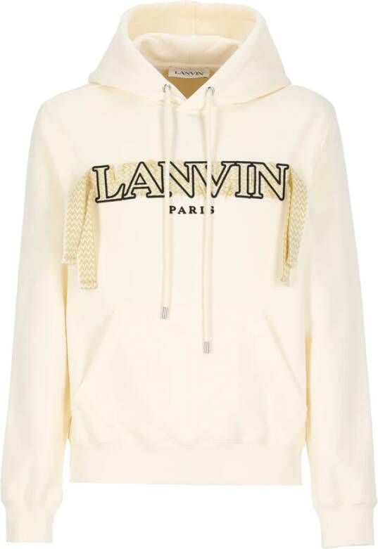 Lanvin Katoenen sweatshirt met logo en trekkoord capuchon Beige Heren