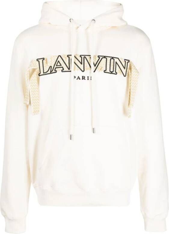 Lanvin Katoenen sweatshirt met logo en trekkoord capuchon Beige Heren